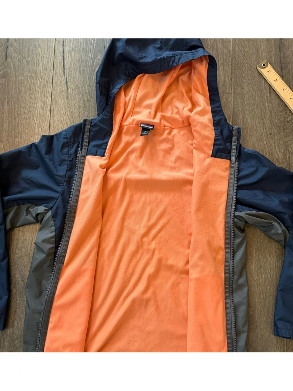 Patagonia Boys' Quartzsite Jacket blue gray hooded windbreaker size 10 medium